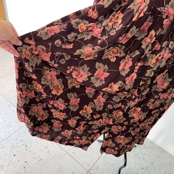 Pier 1 Passports Vintage Maxi Dress Size Medium Floral Brown Botanical Button Up - Picture 8 of 15